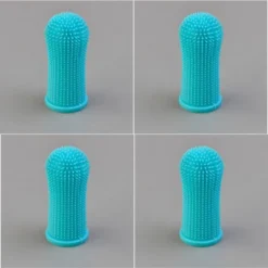 Lot De 4 Brosses à Doigts En Silicone Souple à 360° Pour Le Nettoyage Des Dents Des Animaux De Compagnie（bleu）