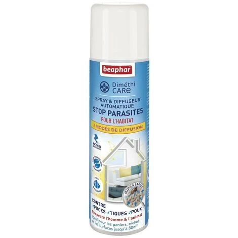 BEAPHAR Dimethicare, Spray & Diffuseur Automatique Stop Parasites Pour L'habitat - 250 Ml (80 M²)