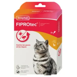 BEAPHAR Fiprotec Pipettes Antiparasitaires Pour Chat FiproTec + 1 Kg (6 Pipettes 0.50 Ml)