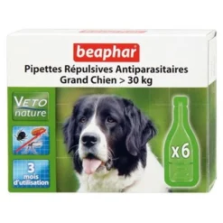 Pipettes Répulsives Antiparasitaires Vetonature Désignation : 6 Pipettes Type : Chien +30kg Veto Nature 15614