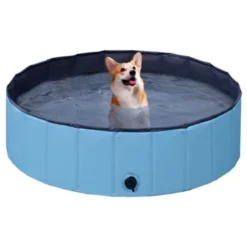 Yaheetech Piscine Pliable Bassin De Baignade Portable Bain Pour Chien/Chat Animal Extérieur Intérieur Antidérapant Avec Patchs De Réparation Brosse M - 100 X 30 Cm Bleu