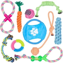 Relaxdays Lot De Jouet Pour Chiens Avec 10 Pièces, Corde, Objet à Secouer, Pour Canin, Petits Et Moyens, Colorés