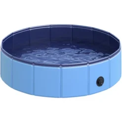 PawHut Piscine Pour Chien Bassin PVC Pliable Anti-glissant Facile à Nettoyer Diamètre 80 Hauteur 20 Cm Bleu
