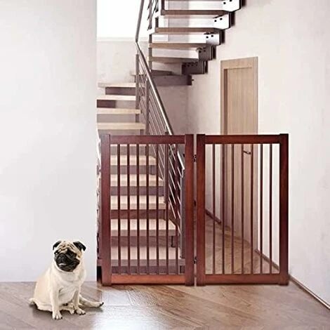 COSTWAY Barrière De Sécurité Pliable Autoportante En Bois Pour Chien 2 Pièces 56-112 X 91,5 CM Avec Patins Antidérapants – Image 2