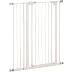 PawHut Barrière De Sécurité Longueur Réglable Dim. 74-84 Cm Ou 92-102 Cm Sans Perçage Métal Plastique Blanc