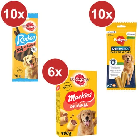 PEDIGREE Récompenses Grand Chien: 70 Dentastix+Friandises(4x10)+Biscuits(6x500g)