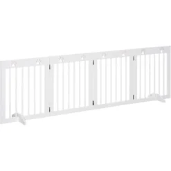 PawHut Barrière De Sécurité Pour Animaux - Barrière Modulable Pliable 4 Panneaux - Motif Patte - 2 Pieds Support - Bois De Pin Blanc