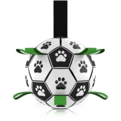 Balle Pour Chien-Jouet De Football Avec Sangles De Lancement Pour Jeux Interactifs-Jouets D'extérieur-Petits Et Grands Chiens（Noir Et Blanc）