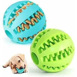 Lot De 2 Balle Pour Chiens En Caoutchouc Jouets à Mâcher Pour Chien Pour Grands Et Petits Chiens, Balle Amusante (Vert Et Bleu)