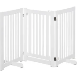 PawHut Barrière Modulable Pliable Barrière De Sécurité Avec Porte Verrouillable Intégrée Dim. 155L X 35l X 76H Cm MDF Blanc