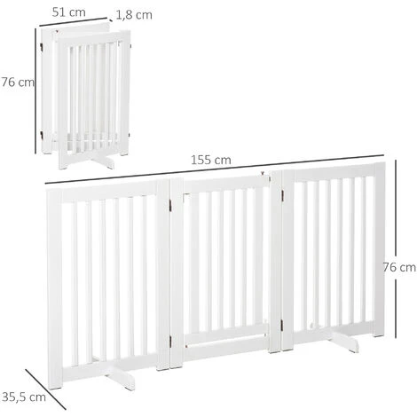 PawHut Barrière Modulable Pliable Barrière De Sécurité Avec Porte Verrouillable Intégrée Dim. 155L X 35l X 76H Cm MDF Blanc – Image 3