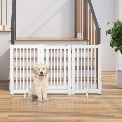 PawHut Barrière Modulable Pliable Barrière De Sécurité Avec Porte Verrouillable Intégrée Dim. 155L X 35l X 76H Cm MDF Blanc – Image 4