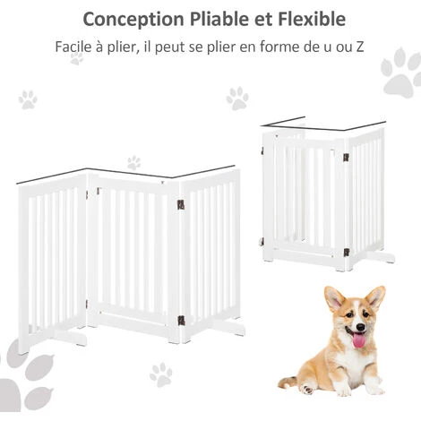 PawHut Barrière Modulable Pliable Barrière De Sécurité Avec Porte Verrouillable Intégrée Dim. 155L X 35l X 76H Cm MDF Blanc – Image 5