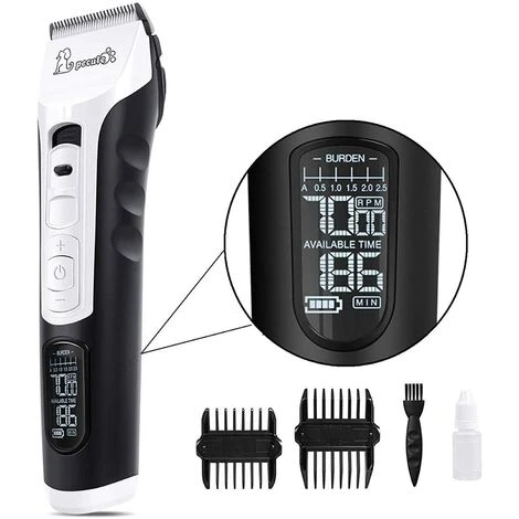 Tondeuse Pour Chien, Pecute Professionnel Sans Fil Grooming Kit Avec écran LCD Et 5 Vitesses De Rotation, Tondeuse Pour Chien Et Chat Peut 4 H De Travail, Ultra Silencieux Rasoir Electrique Pour Anima