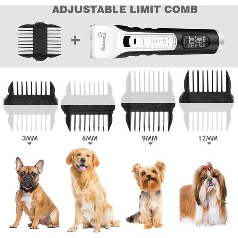 Tondeuse Pour Chien, Pecute Professionnel Sans Fil Grooming Kit Avec écran LCD Et 5 Vitesses De Rotation, Tondeuse Pour Chien Et Chat Peut 4 H De Travail, Ultra Silencieux Rasoir Electrique Pour Anima – Image 5
