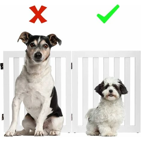 COSTWAY Barrière Pour Chien En Bois 2 Panneaux Autoportante Charnières Métalliques à 360° Antidérapants 60cm Pour Escaliers Blanc – Image 3