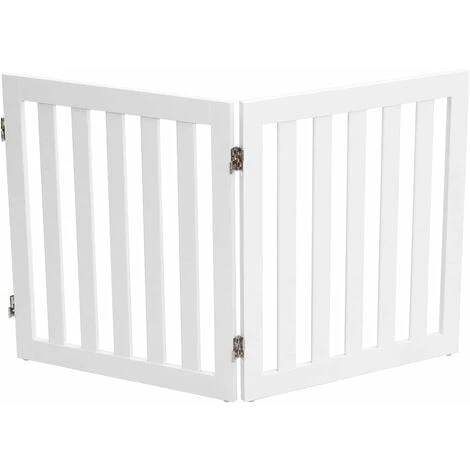 COSTWAY Barrière Pour Chien En Bois 2 Panneaux Autoportante Charnières Métalliques à 360° Antidérapants 60cm Pour Escaliers Blanc – Image 4