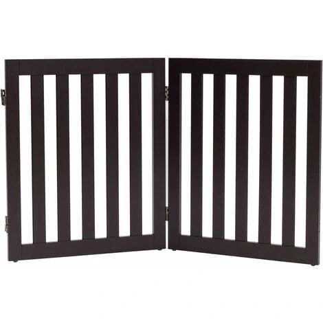 COSTWAY Barrière Pour Chien En Bois 2 Panneaux Autoportante Charnières Métalliques à 360° Antidérapants 60cm Pour Escaliers Marron