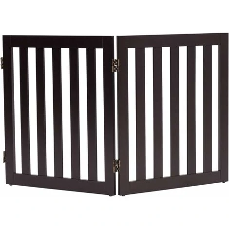 COSTWAY Barrière Pour Chien En Bois 2 Panneaux Autoportante Charnières Métalliques à 360° Antidérapants 60cm Pour Escaliers Marron – Image 4