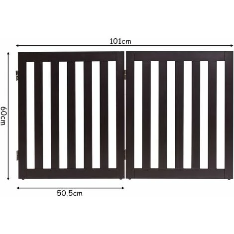 COSTWAY Barrière Pour Chien En Bois 2 Panneaux Autoportante Charnières Métalliques à 360° Antidérapants 60cm Pour Escaliers Marron – Image 5