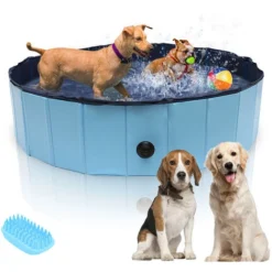 VINGO Piscine Pour Chiens Piscine Pour Animaux Cadeau Colle PVC+MDF Bain Pliable 120x30CM