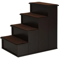 PawHut Escalier Pour Chien Animaux Rampe 4 Marches Revêtement Tapis Amovible Antidérapant MDF Brun Foncé