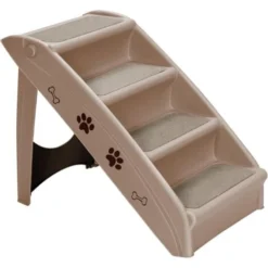 GOPLUS Escalier Pliable Pour Animaux/Chien/Chat, Escalier En Plastique Avec 4 Marches, Feutre Confortable Et Coussinets Antiderapants, Charge Max 60KG(Marron)