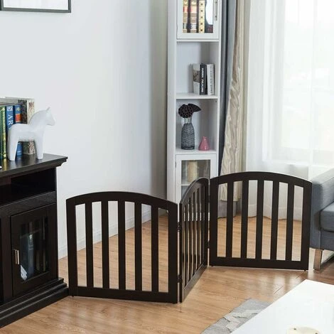 COSTWAY Barrière Pour Chien Sécurité En Bois Pliable Autoportante 3 Pans 184,5 X 61CM Pour Maison, Entrée De Porte, Escaliers Marron – Image 2