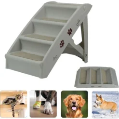 Froadp 49x38x61cm Escaliers Pliable Pour Chiens En Plastique Rampes De Sécurité Pour Chats Avec 4 Marches & Feutre Tapis Portable Marchepied Antidérapant Pour Lit Balcon Pour Animaux De Compagnie