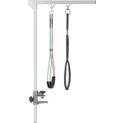 PawHut Bras De Toilettage Pliable Animaux - Hauteur Réglable Max. 74 Cm - 3 Colliers De Serrage - Chien Taille Moyenne - Alu. Acier Inox.