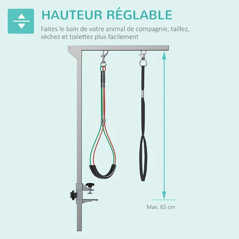 PawHut Bras De Toilettage Pliable Animaux - Hauteur Réglable Max. 74 Cm - 3 Colliers De Serrage - Chien Taille Moyenne - Alu. Acier Inox. – Image 5