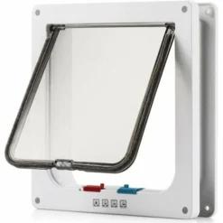 Grande Porte Cat (extérieur De Taille 24,9 X 23,4 Cm) Avec 4 Way Verrouillage Chatière, étanche De Porte, Blanc Pour Animal Domestique Kit De Porte Pour Chaton Et Petit Chien Avec Tour De Moins Que 58