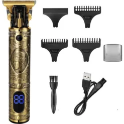 Hair Trimmers For Men, Professional Electric Beard Trimmers, Cordless Hair Trimmer Shaver Beard Trimmer Kit, LED Display, Rechargeable, Quiet For Kids And Family (Gold)
