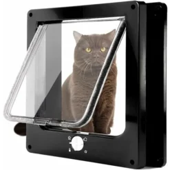 Chatière Magnétique à 4 Voies, Chatière Pour Chat à Installation Facile Pour Tous Les Animaux De Compagnie, Porte Pour Animaux Coulissant Manuel Sur Mur / Bois / Porte En UPVC (Noir,Moyen)