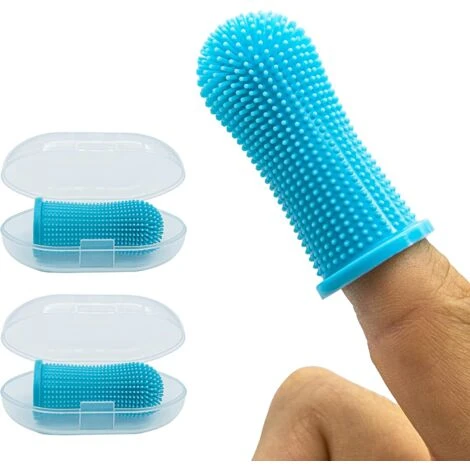 Brosse A Dent Chien Et Chat - Brosse A Dent Pour Chien Et Brosse A Dent Chat - Nettoyage À 360 Degrés Pour Hygiène Et Santé Du Chien Et Chat - Brosse A Dents Chien - Doigtier Dents Chien - Bleu 2Pices