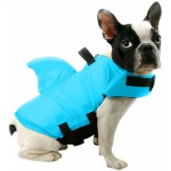 Gilet De Sauvetage Pour Chien Gilet De Securité Chiot Animaux De Compagnie Réglable Maillot De Bain Avec Aileron De Requin (XS, Bleu)