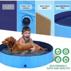 Piscine Pliable Pour Chiens Animaux De Compagnie Et Enfants Baignoire Bassin De Baignade Pataugeoire Portable En PVC Antidérapant Tub De Chien Et Chat Piscine D’Enfant Et De Chien 32"x 8"