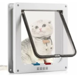 Chatière Pour Chat Avec Magnétique à 4 Voies, Porte Pour Animaux De Compagnie Pour Chats Et Petits Chiens, Porte Pour Chat Avec Tunnel (M-21.5 X 21 X 6.5 Cm, Blanc)