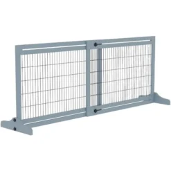 PawHut Barrière De Sécurité Chien Barrière Autoportante Longueur Réglable Dim. 104-183L X 36l X 69H Cm Bois Pin Gris Acier Noir