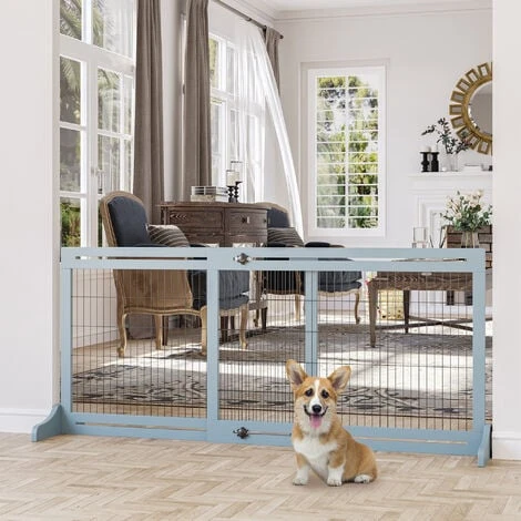 PawHut Barrière De Sécurité Chien Barrière Autoportante Longueur Réglable Dim. 104-183L X 36l X 69H Cm Bois Pin Gris Acier Noir – Image 2