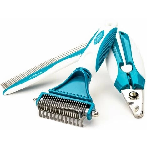 Kit De Toilettage Professionnel Pour Chiens Chats - FIRSTPAW - Un Peigne Démêlant, Un Râteau De Toilettage, Un Coupe Griffes - Retire Les Poils Morts