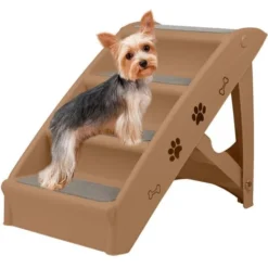 AUFUN Escalier Pour Chien à 4 Niveaux Pour Chat Jusqu'à 50 Cm De Haut, Escalier Pliable Idéal Pour Les Petits, Pour Animaux De Compagnie (Marron,1PCS)