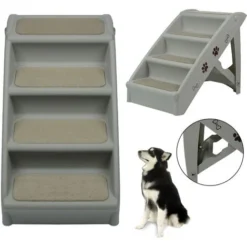 AUFUN Escalier Pour Chien à 4 Niveaux Pour Chat Jusqu'à 50 Cm De Haut, Escalier Pliable Idéal Pour Les Petits, Pour Animaux De Compagnie (Gris, 1PCS)