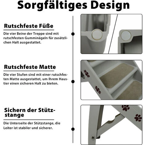 AUFUN Escalier Pour Chien à 4 Niveaux Pour Chat Jusqu'à 50 Cm De Haut, Escalier Pliable Idéal Pour Les Petits, Pour Animaux De Compagnie (Gris, 1PCS) – Image 3