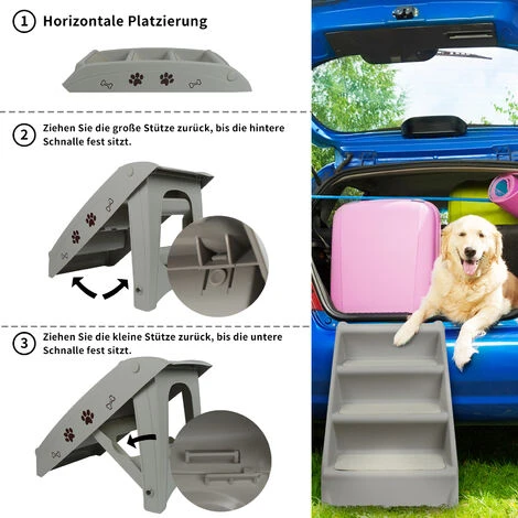 AUFUN Escalier Pour Chien à 4 Niveaux Pour Chat Jusqu'à 50 Cm De Haut, Escalier Pliable Idéal Pour Les Petits, Pour Animaux De Compagnie (Gris, 1PCS) – Image 4
