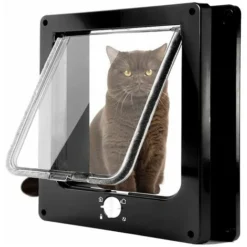 Chatière Magnétique à 4 Voies, Chatière Pour Chat à Installation Facile Pour Tous Les Animaux De Compagnie, Porte Pour Animaux Coulissant Manuel Sur Mur / Bois / Porte En UPVC (Noir,Moyen)