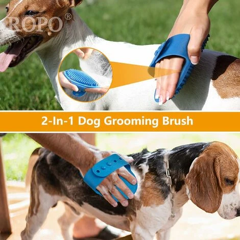 Brosse De Toilettage Pour Chien, Shampoing Pour Animaux De Compagnie, Brosse De Bain, Massage Apaisant, Peigne En Caoutchouc Avec Poignée En Anneau Réglable Pour Chiens Et Chats à Poils Longs Et Court – Image 4