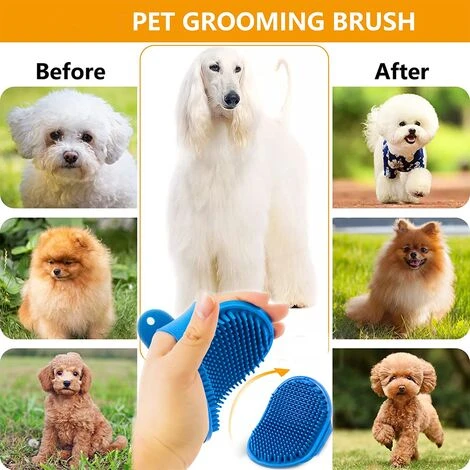 Brosse De Toilettage Pour Chien, Shampoing Pour Animaux De Compagnie, Brosse De Bain, Massage Apaisant, Peigne En Caoutchouc Avec Poignée En Anneau Réglable Pour Chiens Et Chats à Poils Longs Et Court – Image 5