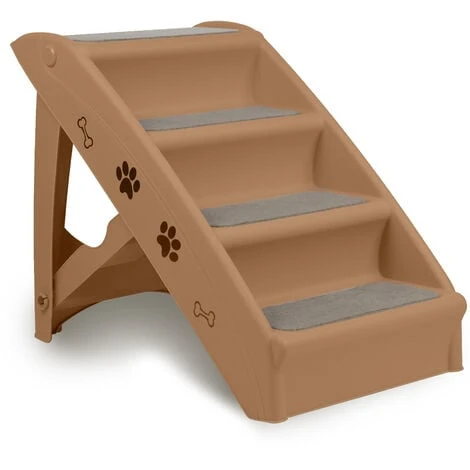 Escaliers Pour Chien,4 Marches,Pliable,Avec Tapis Antidérapant Et Barre De Soutien Pour Petits Et Grands Chiens Et Chats,Marron HENGMEI