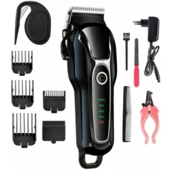 Tondeuse Chien Professionnelle, Tondeuse Chien Poil Long Epais Electrique Sans Fil Kit, Tondeuse Animaux Chien Chat Professionnelle, Pet Grooming Kit, Lame Tranchante Sûre, Faible Bruit, Écran LCD，Cou